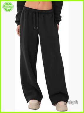 Fleece Lined Wide Leg Sweatpants with Pockets Athletic Lounge Pants